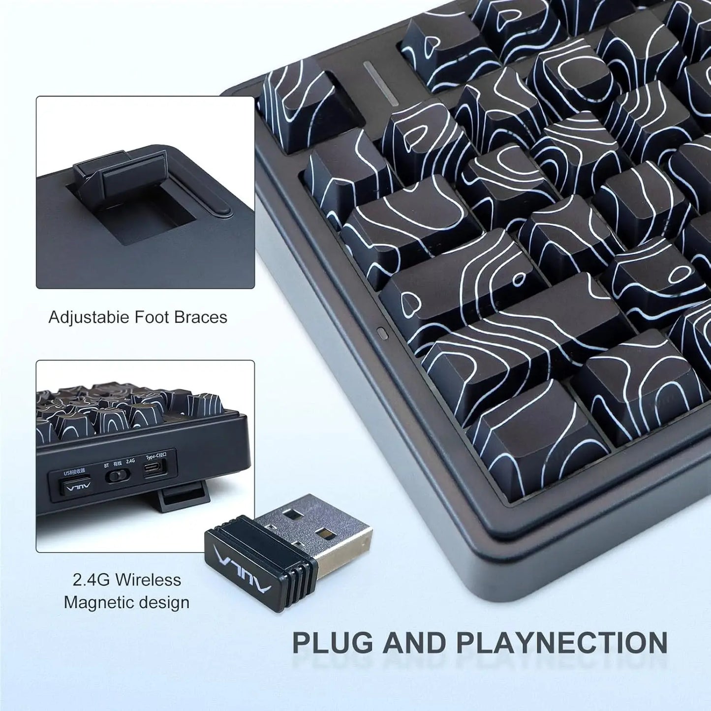 AULA F75 Wireless Game Mechanical Keyboard RGB Light Customized 75% Layout Tri Modes Keyboards W/ Contour Side Carved PBT Keycap