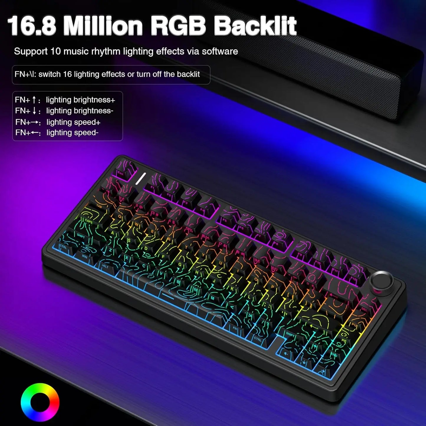 AULA F75 Wireless Game Mechanical Keyboard RGB Light Customized 75% Layout Tri Modes Keyboards W/ Contour Side Carved PBT Keycap