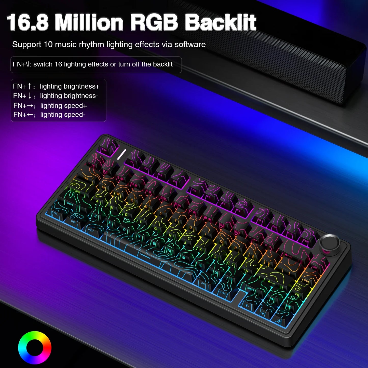 AULA F75 Wireless Game Mechanical Keyboard RGB Light Customized 75% Layout Tri Modes Keyboards W/ Contour Side Carved PBT Keycap