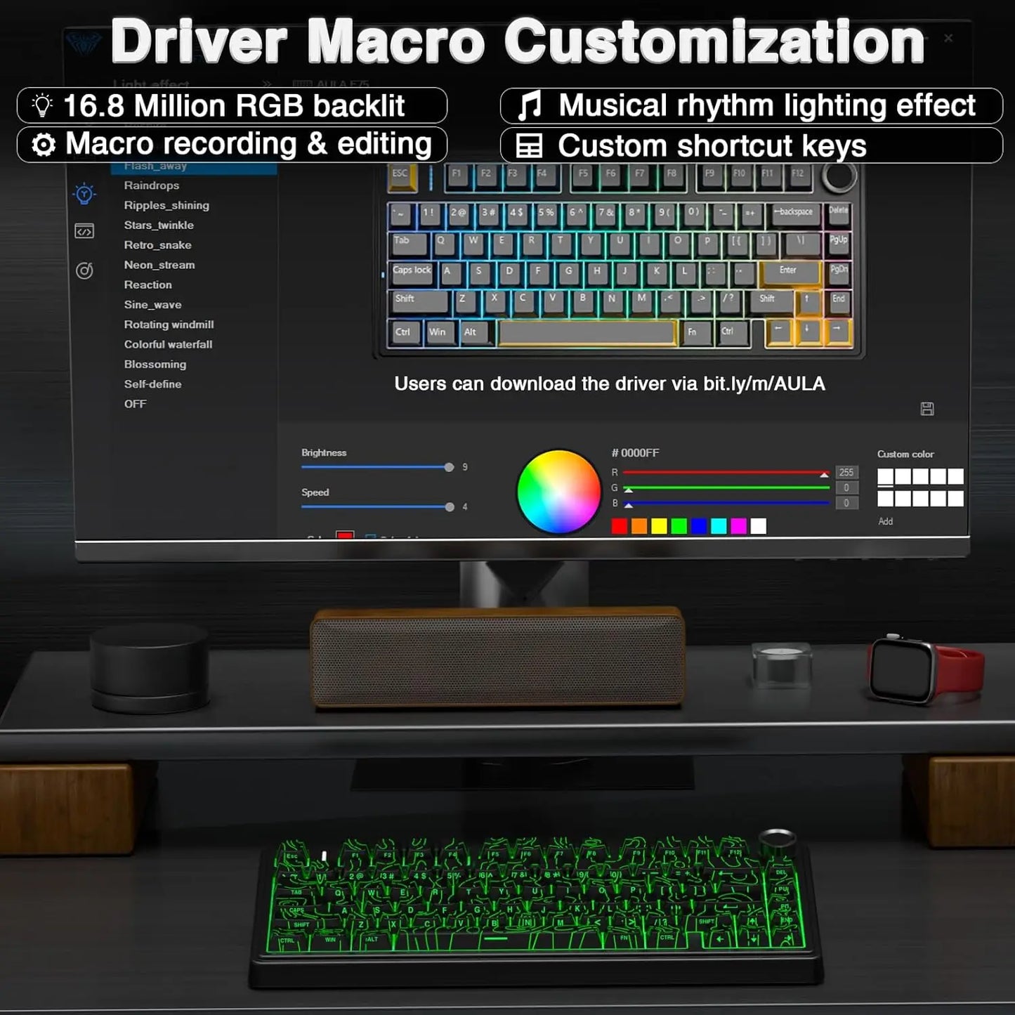 AULA F75 Wireless Game Mechanical Keyboard RGB Light Customized 75% Layout Tri Modes Keyboards W/ Contour Side Carved PBT Keycap
