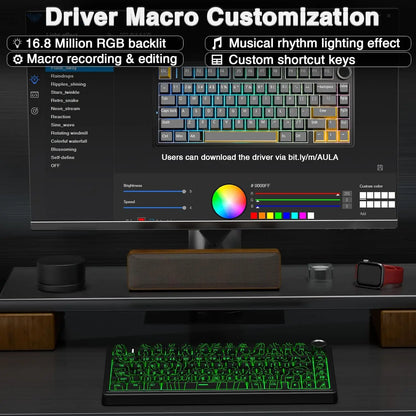 AULA F75 Wireless Game Mechanical Keyboard RGB Light Customized 75% Layout Tri Modes Keyboards W/ Contour Side Carved PBT Keycap