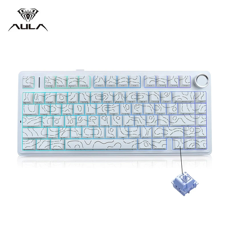 AULA F75 Wireless Game Mechanical Keyboard RGB Light Customized 75% Layout Tri Modes Keyboards W/ Contour Side Carved PBT Keycap