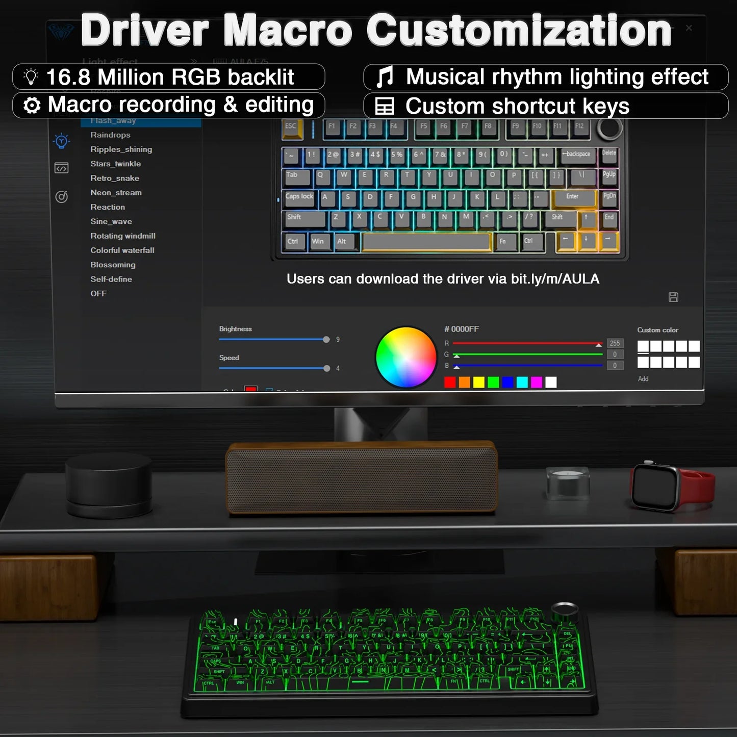 AULA F75 Wireless Game Mechanical Keyboard RGB Light Customized 75% Layout Tri Modes Keyboards W/ Contour Side Carved PBT Keycap