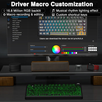 AULA F75 Wireless Game Mechanical Keyboard RGB Light Customized 75% Layout Tri Modes Keyboards W/ Contour Side Carved PBT Keycap